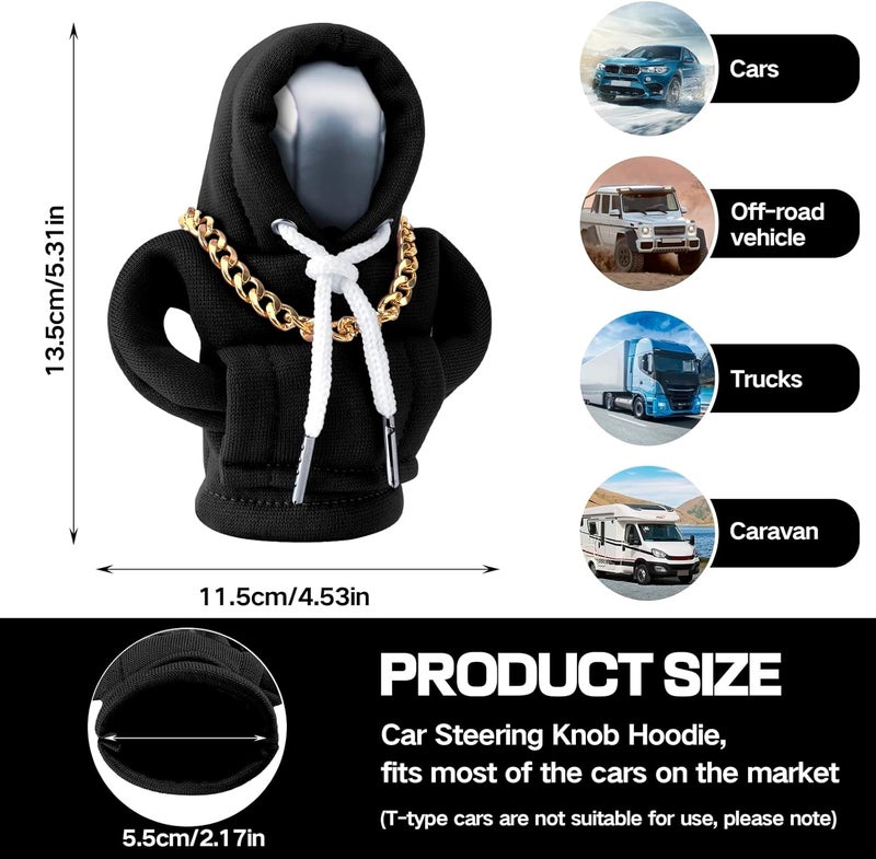 PLALEI Gear Shift Hoodie, Funny Car Gear Shift Cover, Cute Car Shift Knob Hoodie, Automotive Interior Accessories, Universal Fit Knob Cover Gift (Black) - Image 2
